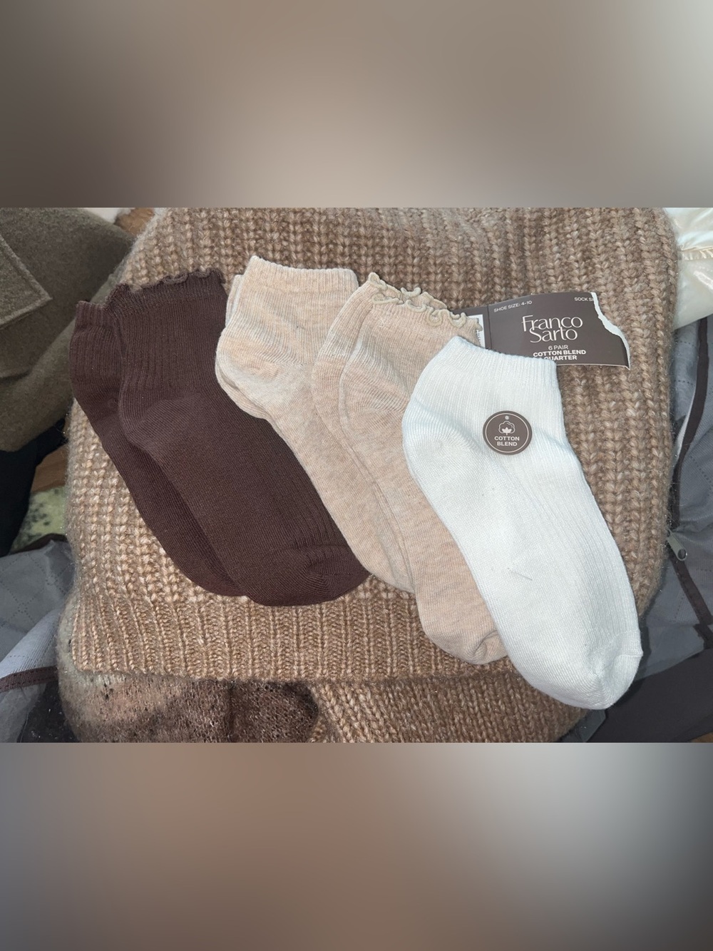 Franco Sarto Low-Cut Sock Set in Brown, Beige, Cream